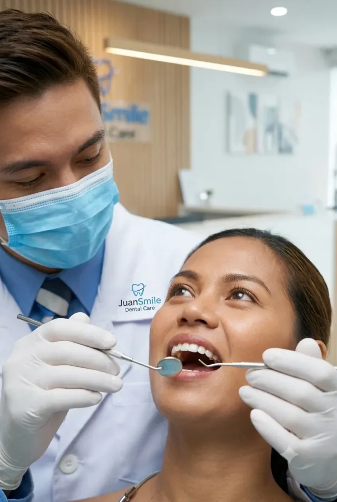 Dentist checking patient teeth
