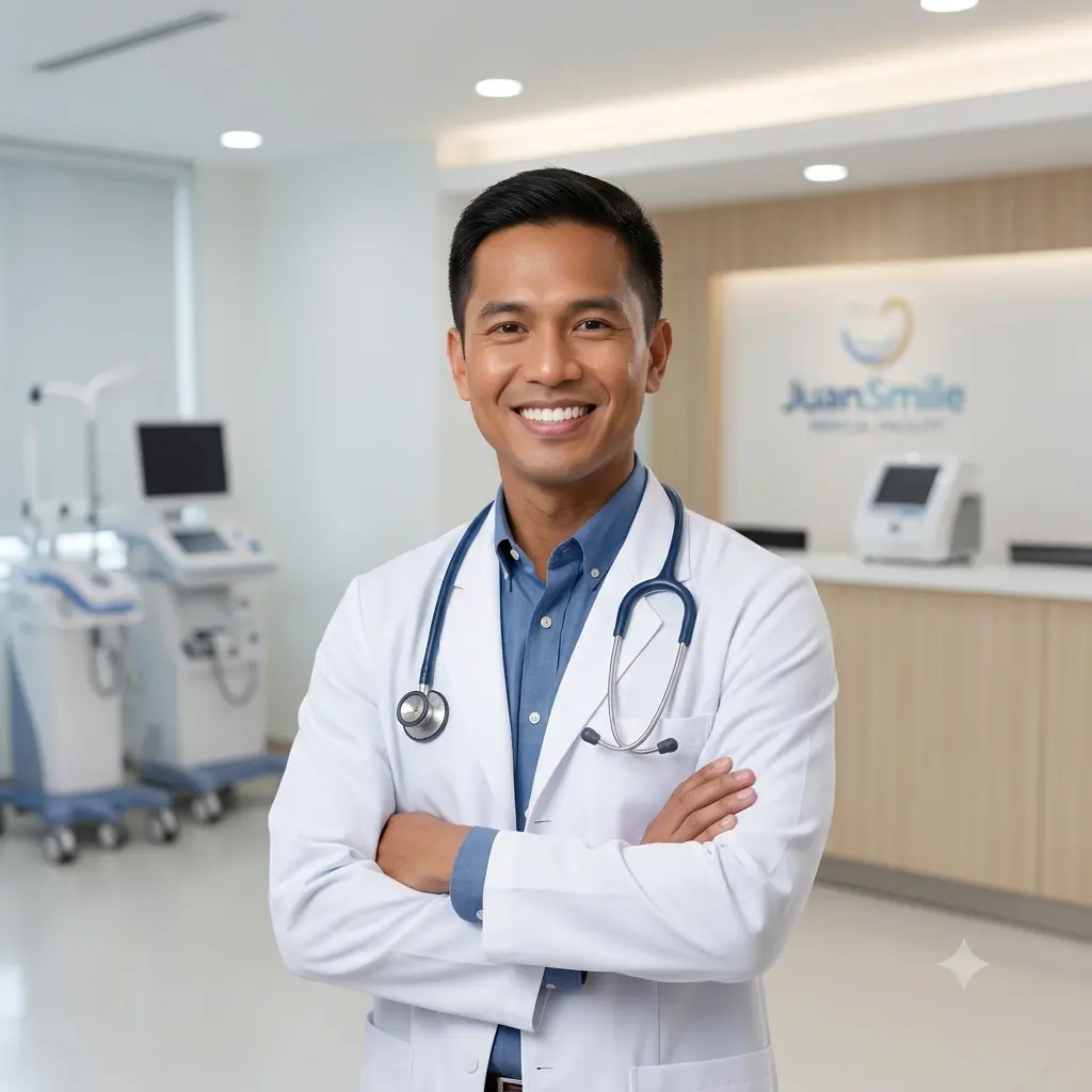 Male dentist posing showing his clean and clear white teeth